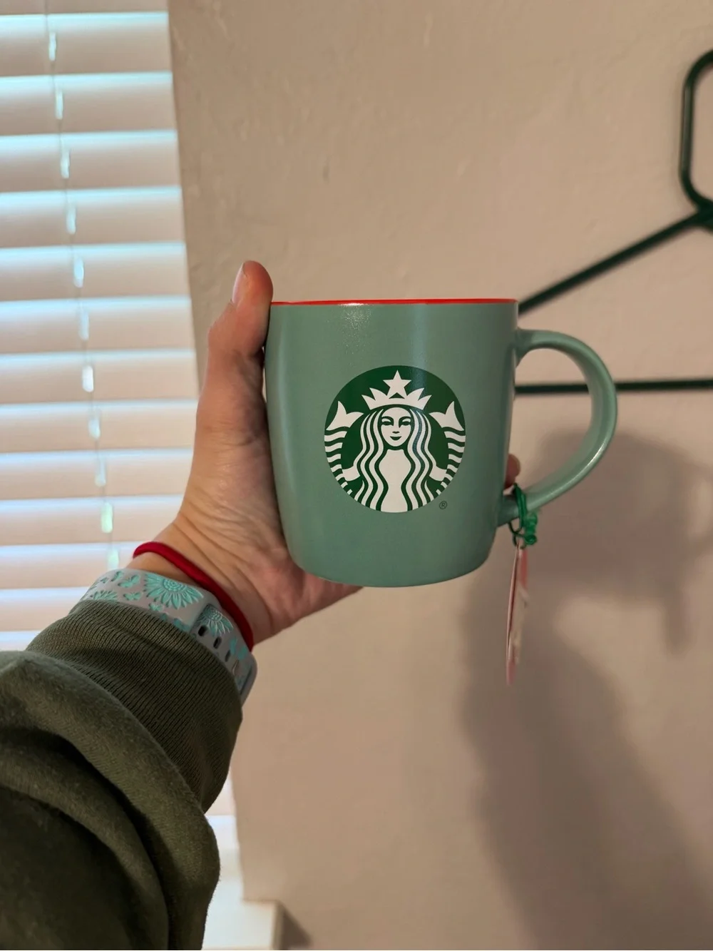 Starbucks Mint Green Mug with Red Accent